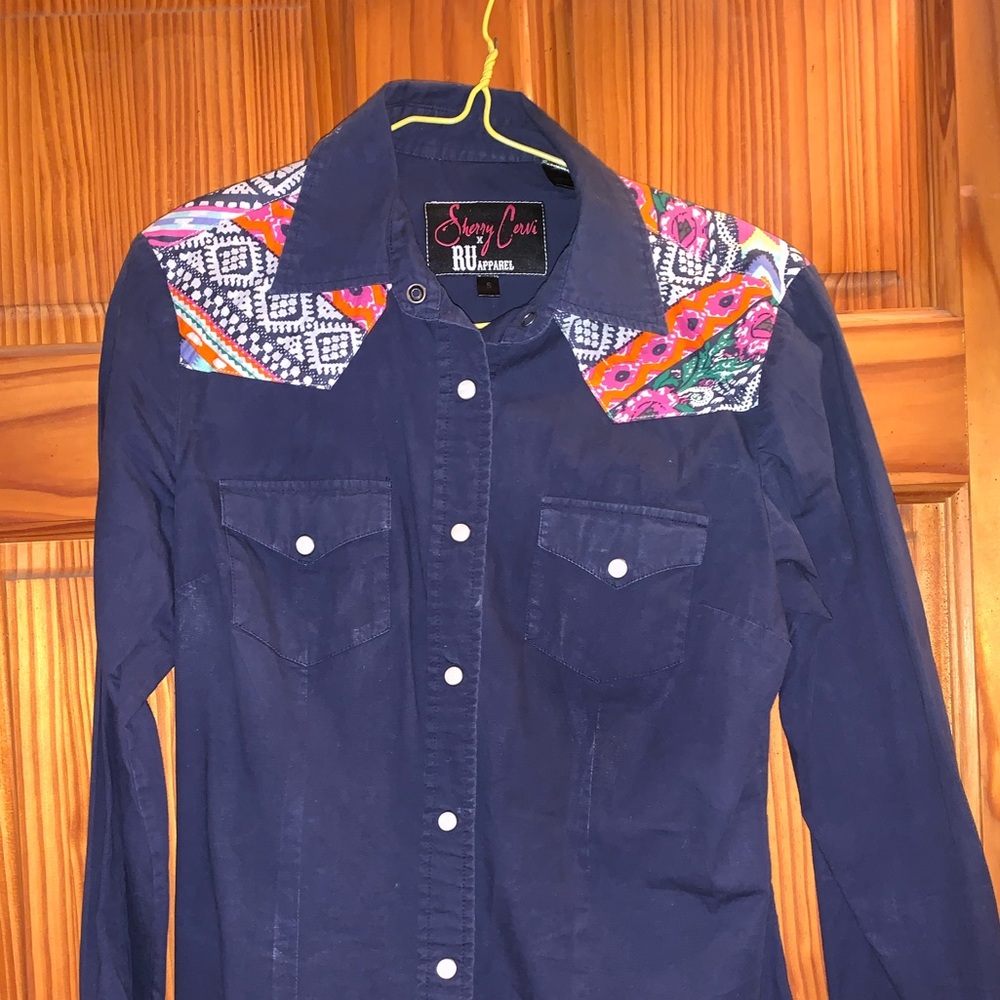 Navy Blue and Aztec Sherry Cervi Pearl Snap